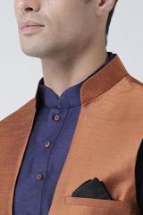 Buy Men's Art Silk  Solid Jacket in Rust  Online - Front