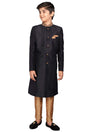 Boys Black Art Dupion Silk Neck Embroidered Sherwani Set