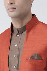 Buy Men's Art Silk  Solid Jacket in Orange  Online - Front