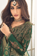 Faux Georgette Embroidered Suit Set Dress Material In Green