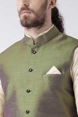 Buy Men's Art Silk  Solid Jacket in Olive Green Online - Front