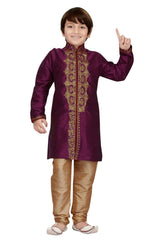 Boys Purple Art Dupion Silk Embroidered Emblished Sherwani Set