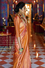 Light-Orange Handloom Weaving Art Silk Saree