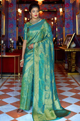 Sea-Green Handloom Weaving Art Silk Saree