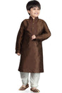 Boys Brown Art Dupion Silk Neck Embroidered Kurta Pyjama Set