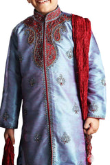 Boys Purple Art Dupion Silk Embroidered Emblished Sherwani Set