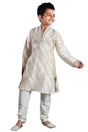 Boys Beige Art Dupion Silk Resham Thread Embroidered Kurta Pyjama Set