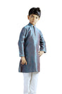 Boys Turquoise Art Dupion Silk Resham Thread Embroidered Kurta Pyjama Set