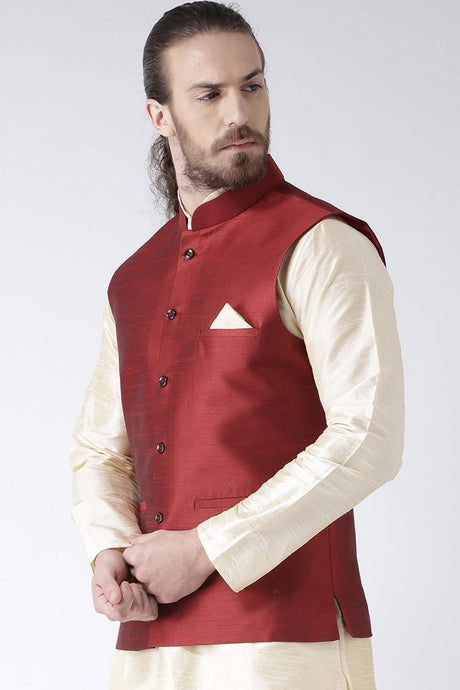Buy Men's Art Silk  Solid Jacket in Maroon  Online