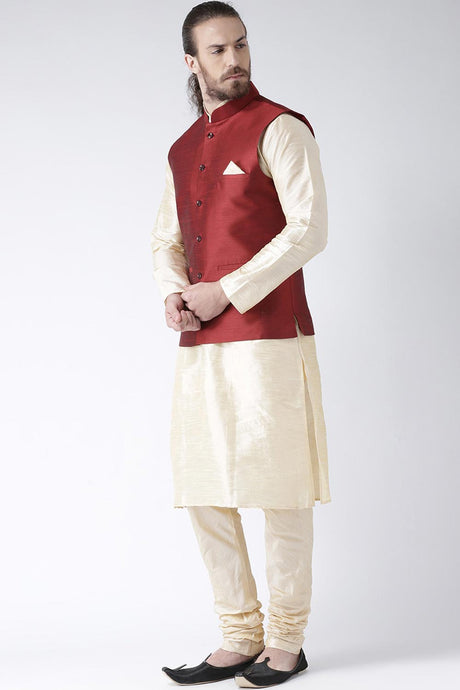 Buy Men's Art Silk  Solid Jacket in Maroon  Online - Front