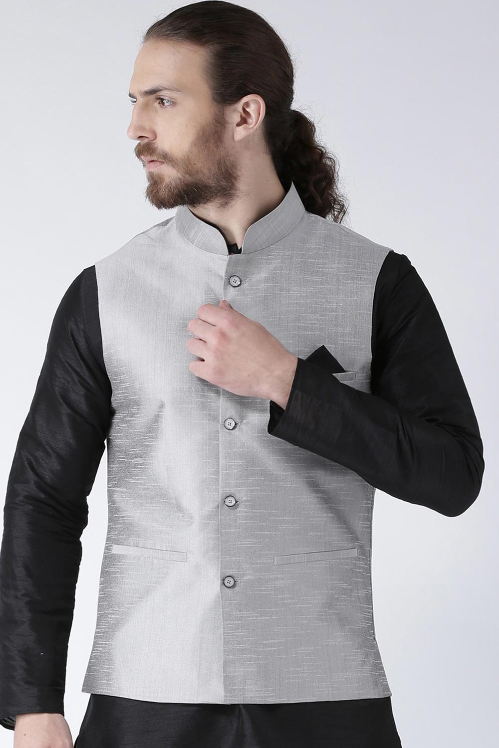 Buy Men's Art Silk  Solid Jacket in Grey  Online