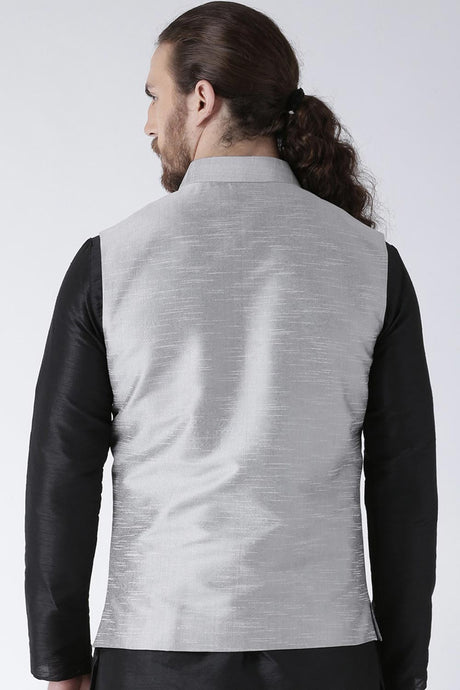 Buy Men's Art Silk  Solid Jacket in Grey  Online - Front
