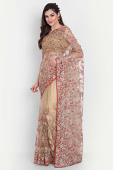 Gold Net Contrasted With Zari Embroidered Saree