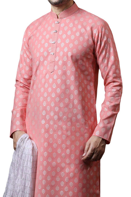 Buy Pink Art Dupion Silk Embroidered Kurta Pajama Set Online - Karmaplace