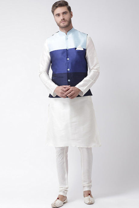 Buy Men's Art Silk  Solid Kurta Set in White
Jacket Color: Multi Color Online