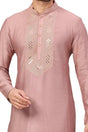 Buy Pink Art Dupion Silk Embroidered Kurta Pajama Set Online - Karmaplace