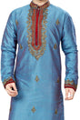 Buy Blue Art Dupion Silk Embroidered Kurta Pajama Set Online - Karmaplace