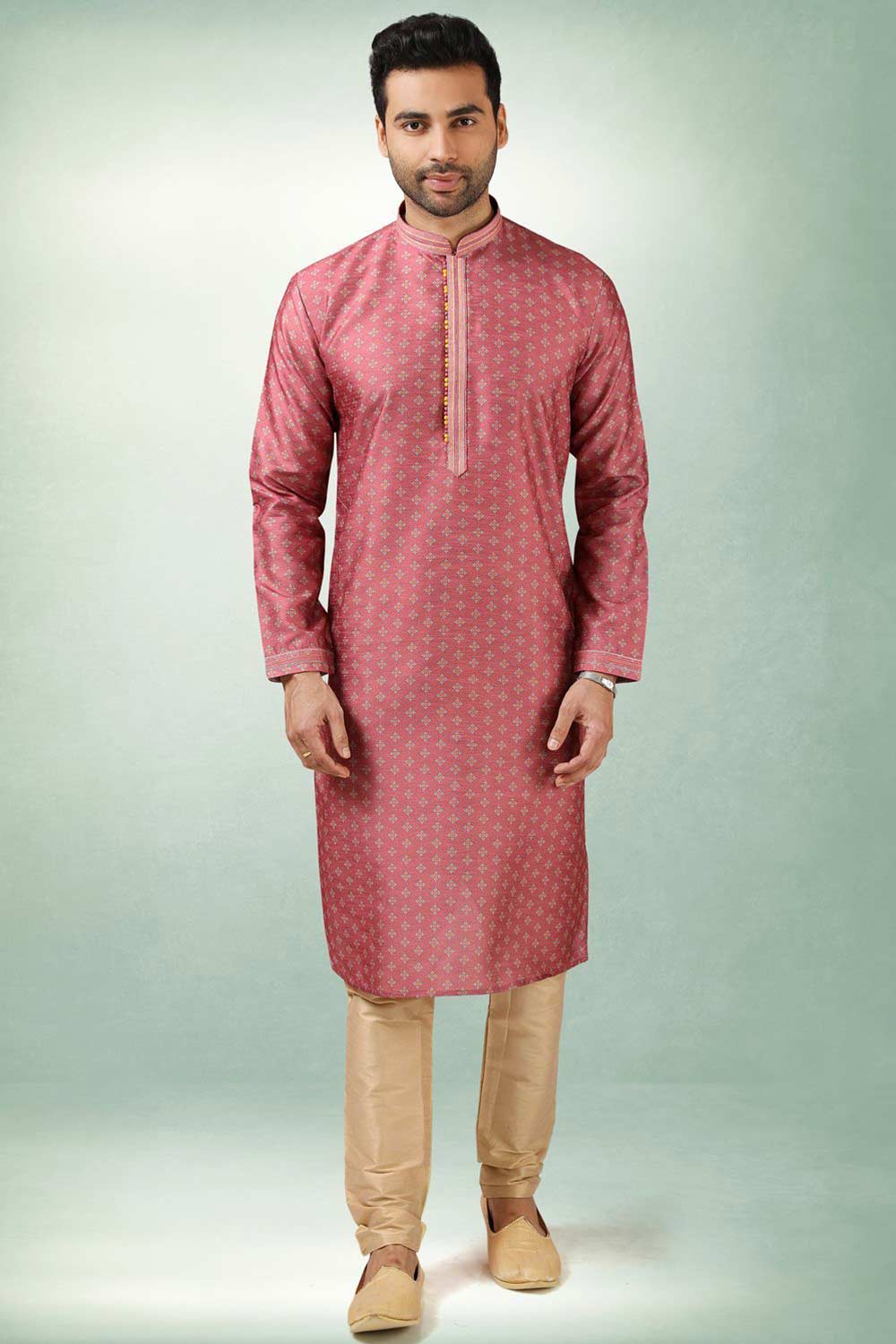 Buy Red Art Dupion Silk Embroidered Kurta Pajama Set Online - Karmaplace