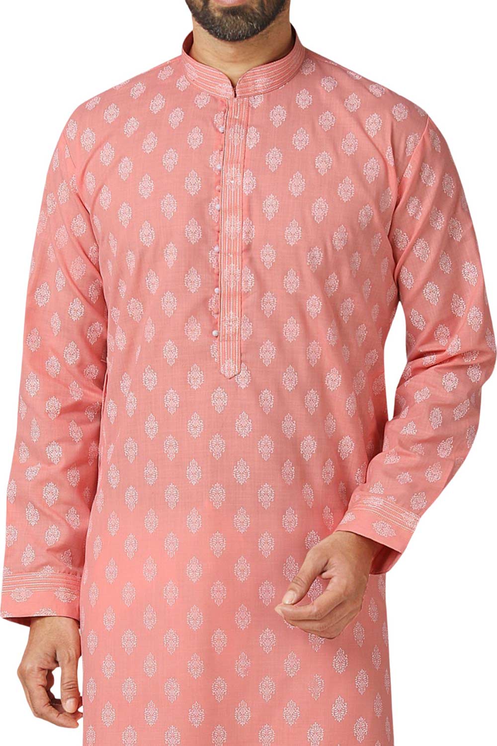 Buy Pink Art Dupion Silk Embroidered Kurta Pajama Set Online - Karmaplace