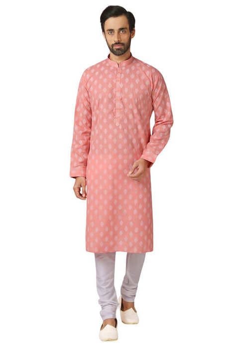 Buy Pink Art Dupion Silk Embroidered Kurta Pajama Set Online - Karmaplace