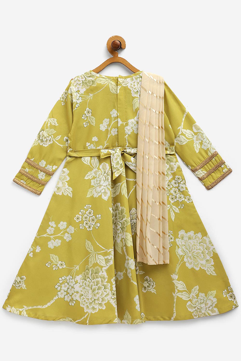 Girls Lemon Yellow Crepe Digital Print Kids Kurta With Dupatta Set