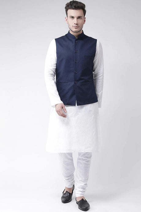 Buy Men's Suiting fabric  Solid Kurta Set in Navy Blue
Jacket Color: Nay Blue Online