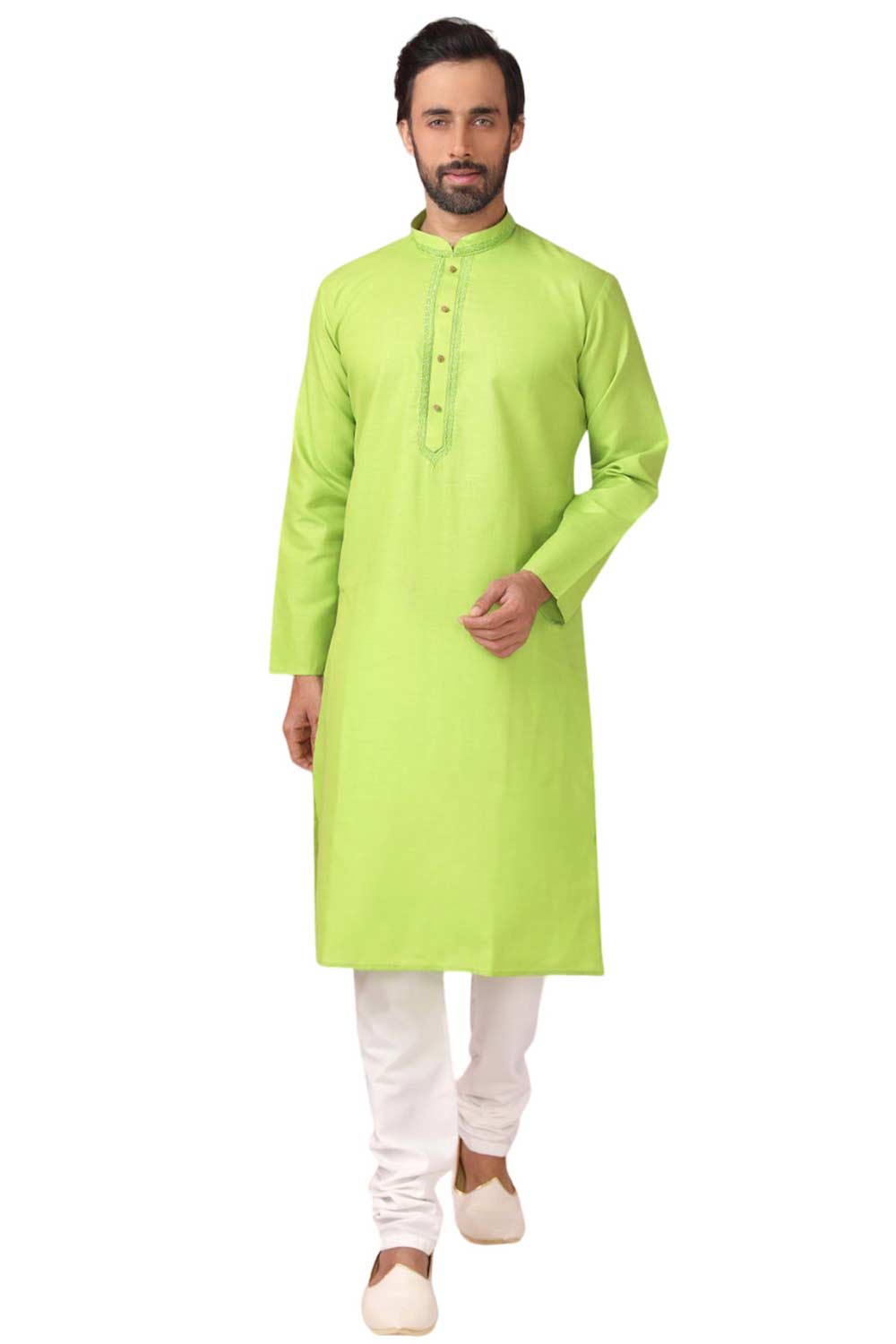 Buy Green Cotton Embroidered Kurta Pajama Set Online - Karmaplace