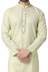 Buy Green Cotton Embroidered Kurta Pajama Set Online - Karmaplace