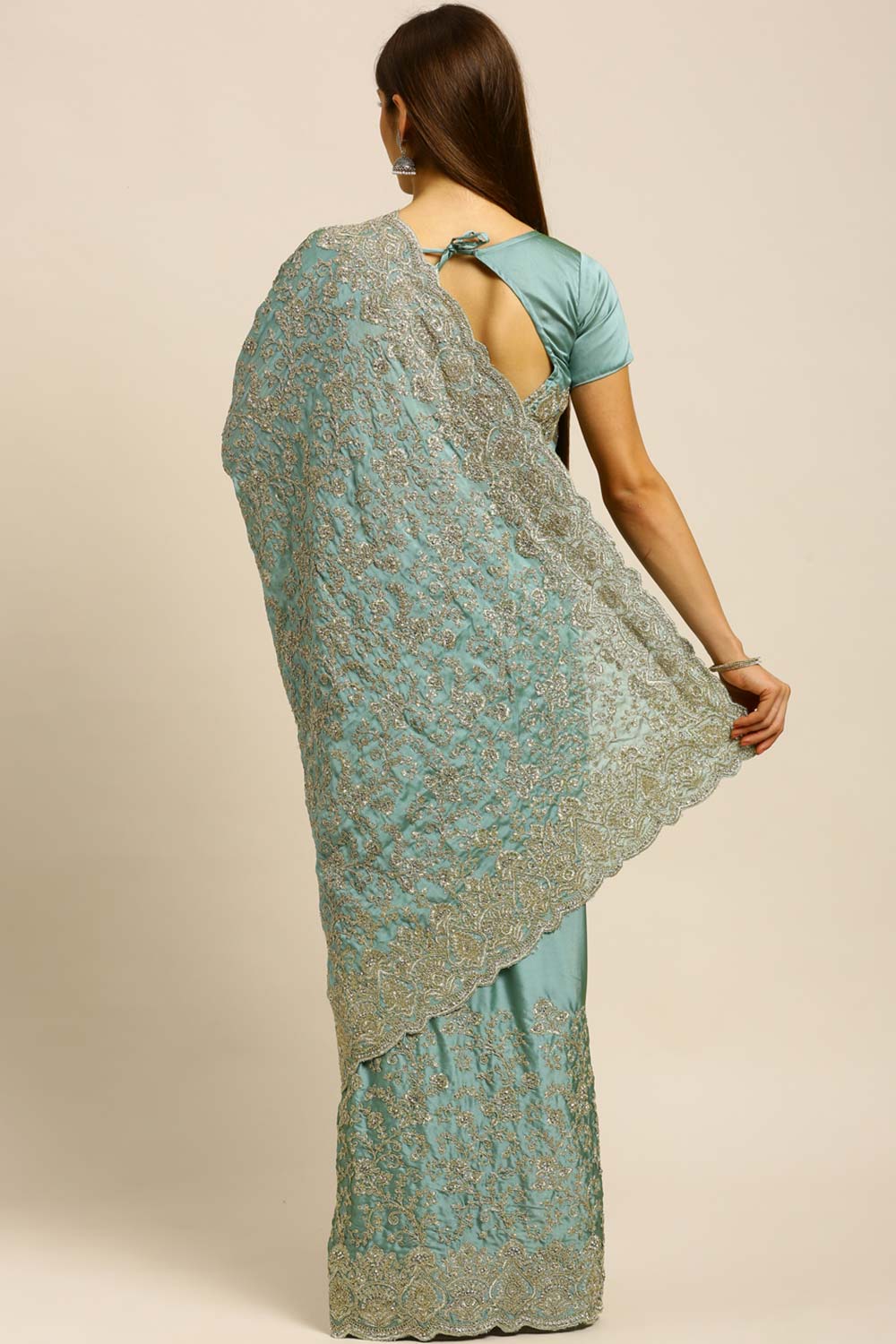 Silk Embroidered Saree In Sky Blue