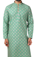 Buy Turquoise Art Dupion Silk Embroidered Kurta Pajama Set Online - Karmaplace