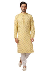 Buy Yellow Art Dupion Silk Embroidered Kurta Pajama Set Online - Karmaplace