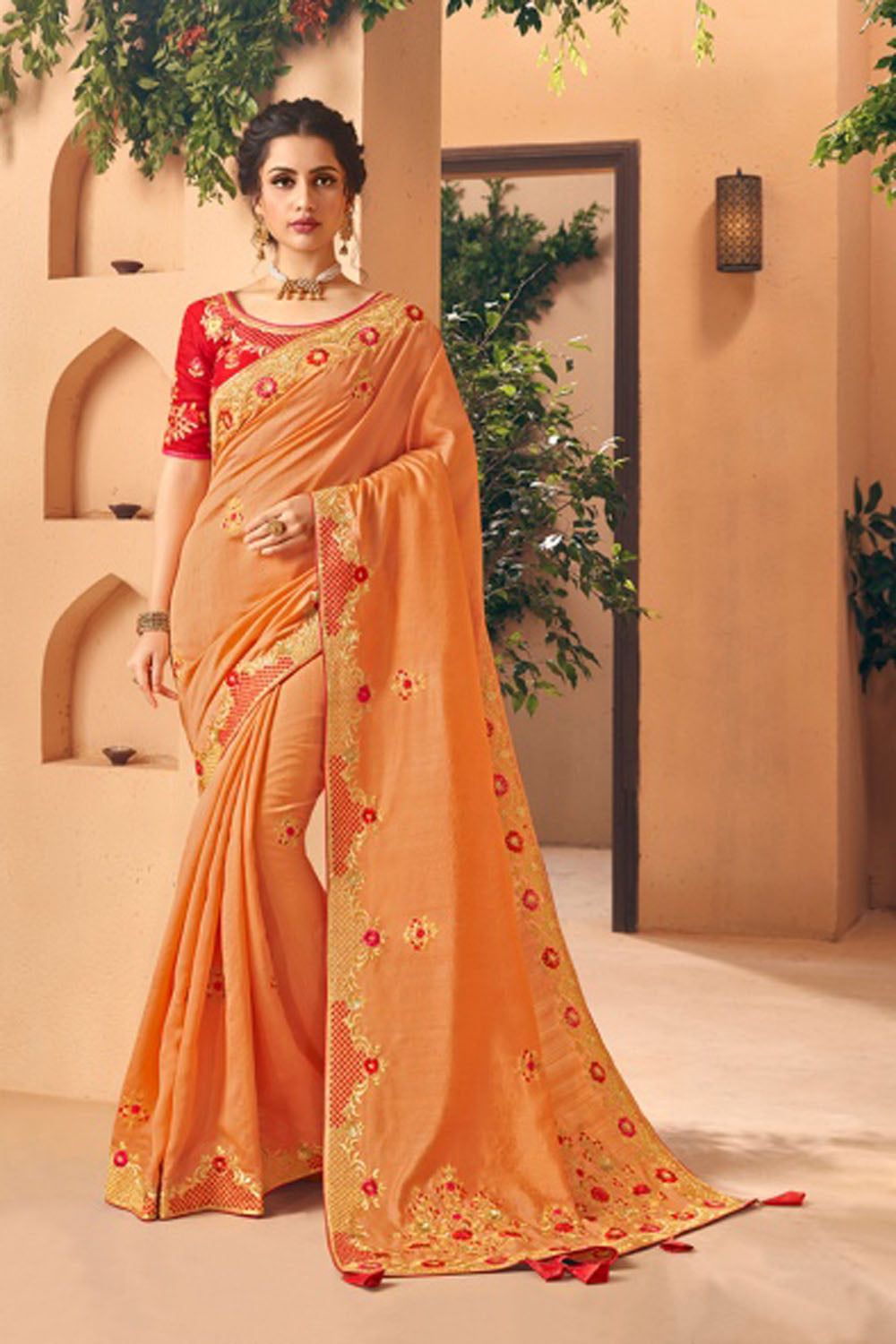 Art Silk Saree In Orange