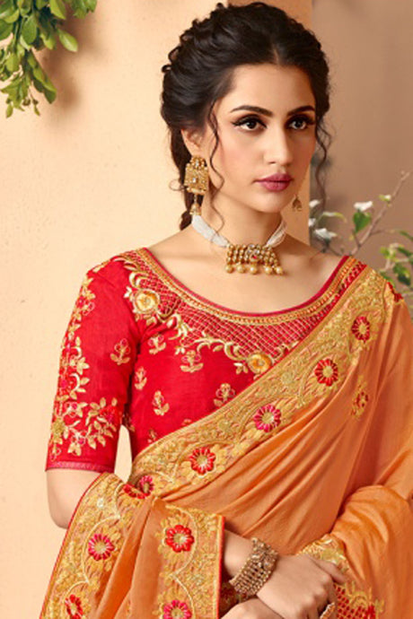 Art Silk Saree In Orange