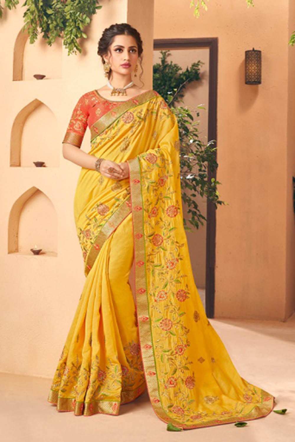 Art Silk Saree In Yellow