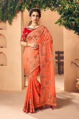 Art Silk Saree In Orange