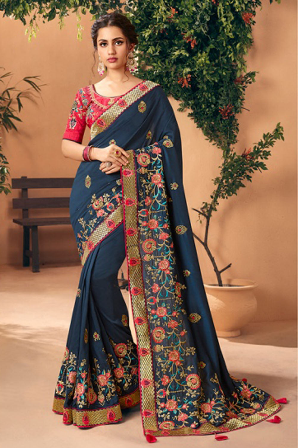 Georgette Saree In Dark Blue