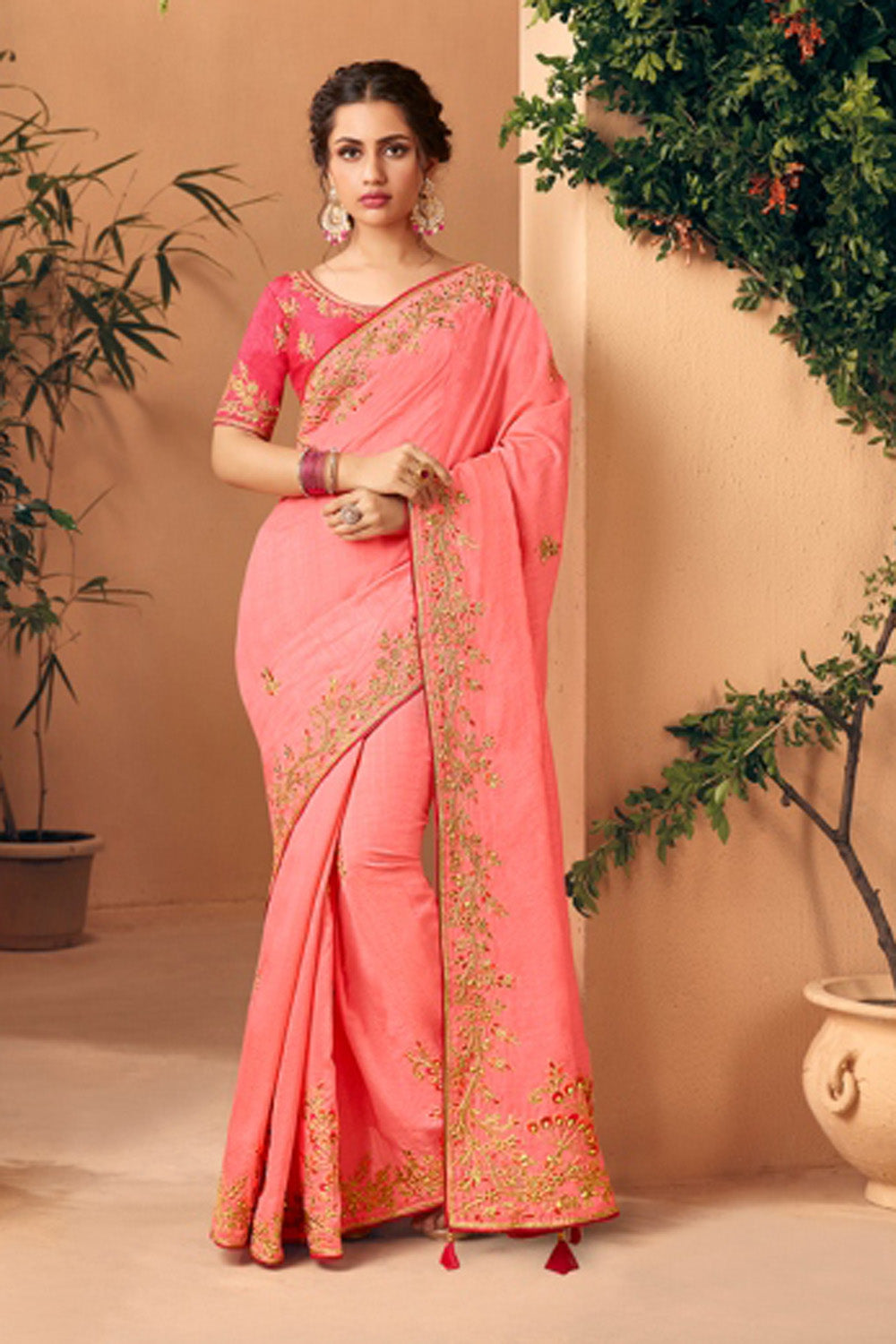 Art Silk Saree In Baby Pink