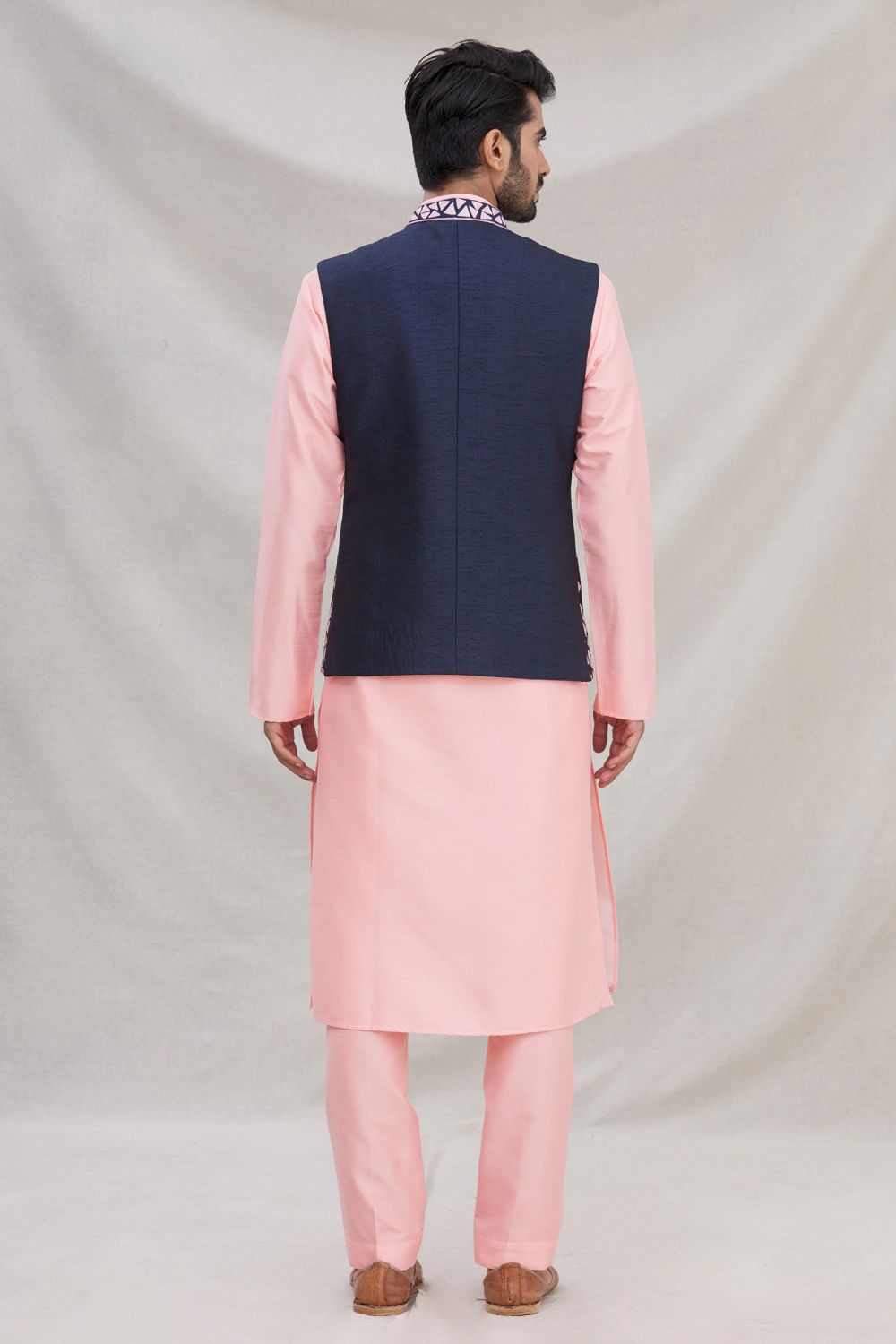 Pink Art Silk Jacket Kurta Churidar Pant