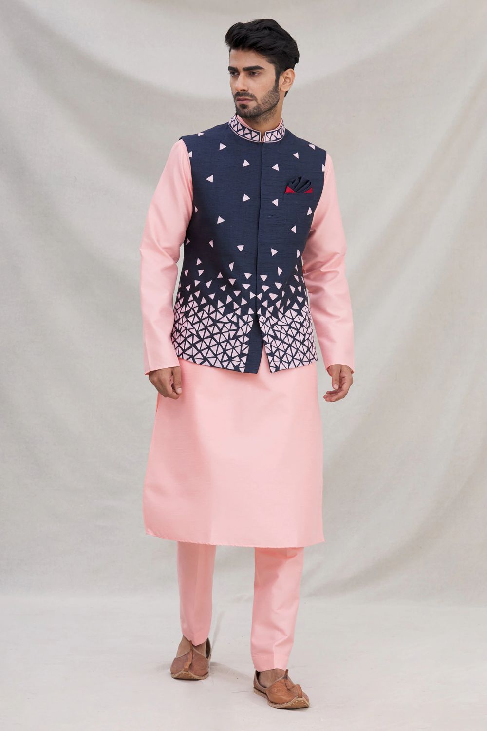 Pink Art Silk Jacket Kurta Churidar Pant