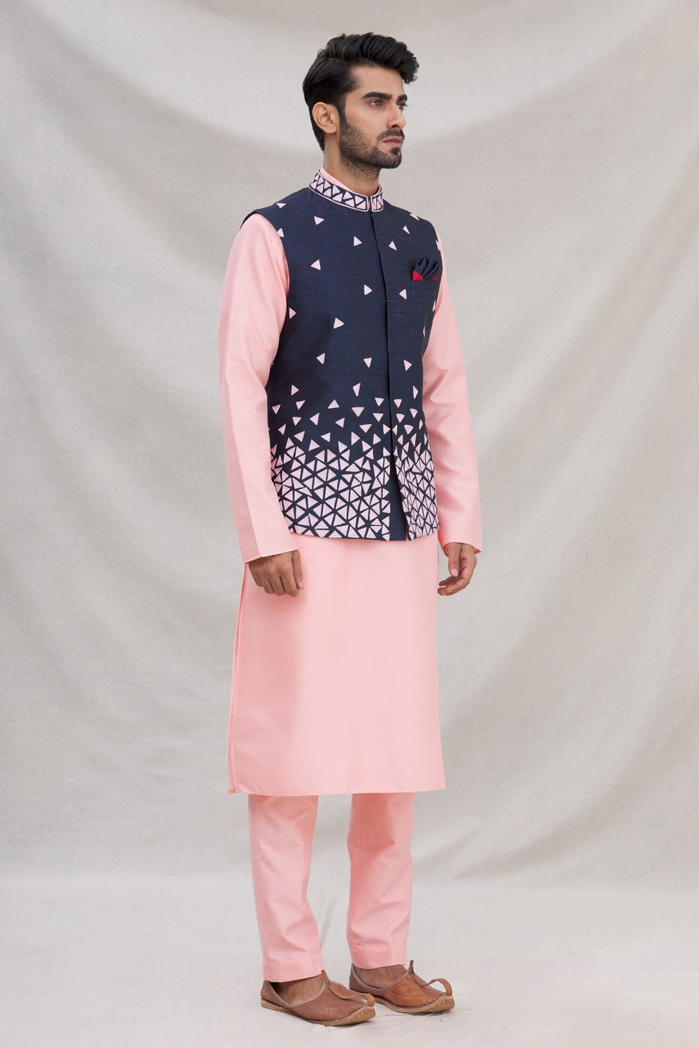 Pink Art Silk Jacket Kurta Churidar Pant