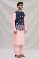 Pink Art Silk Jacket Kurta Churidar Pant