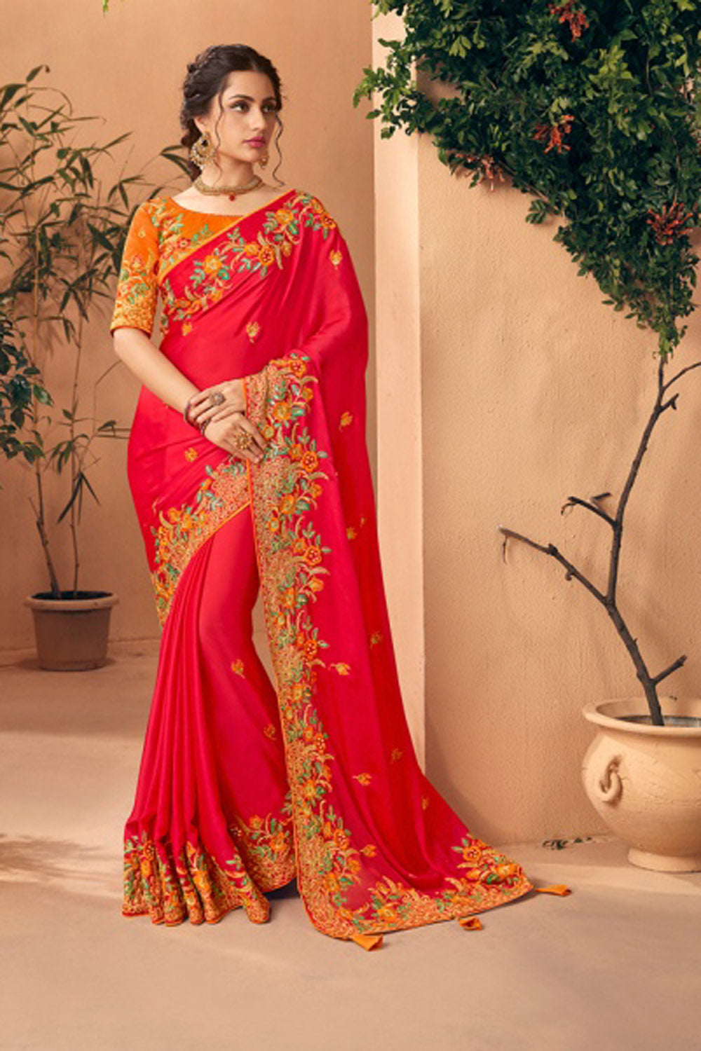 Georgette Saree In Red