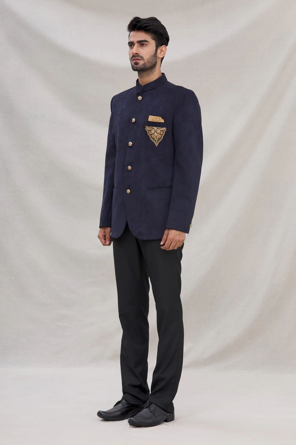 Navy Blue Suede Velvet Jodhpuri Pant