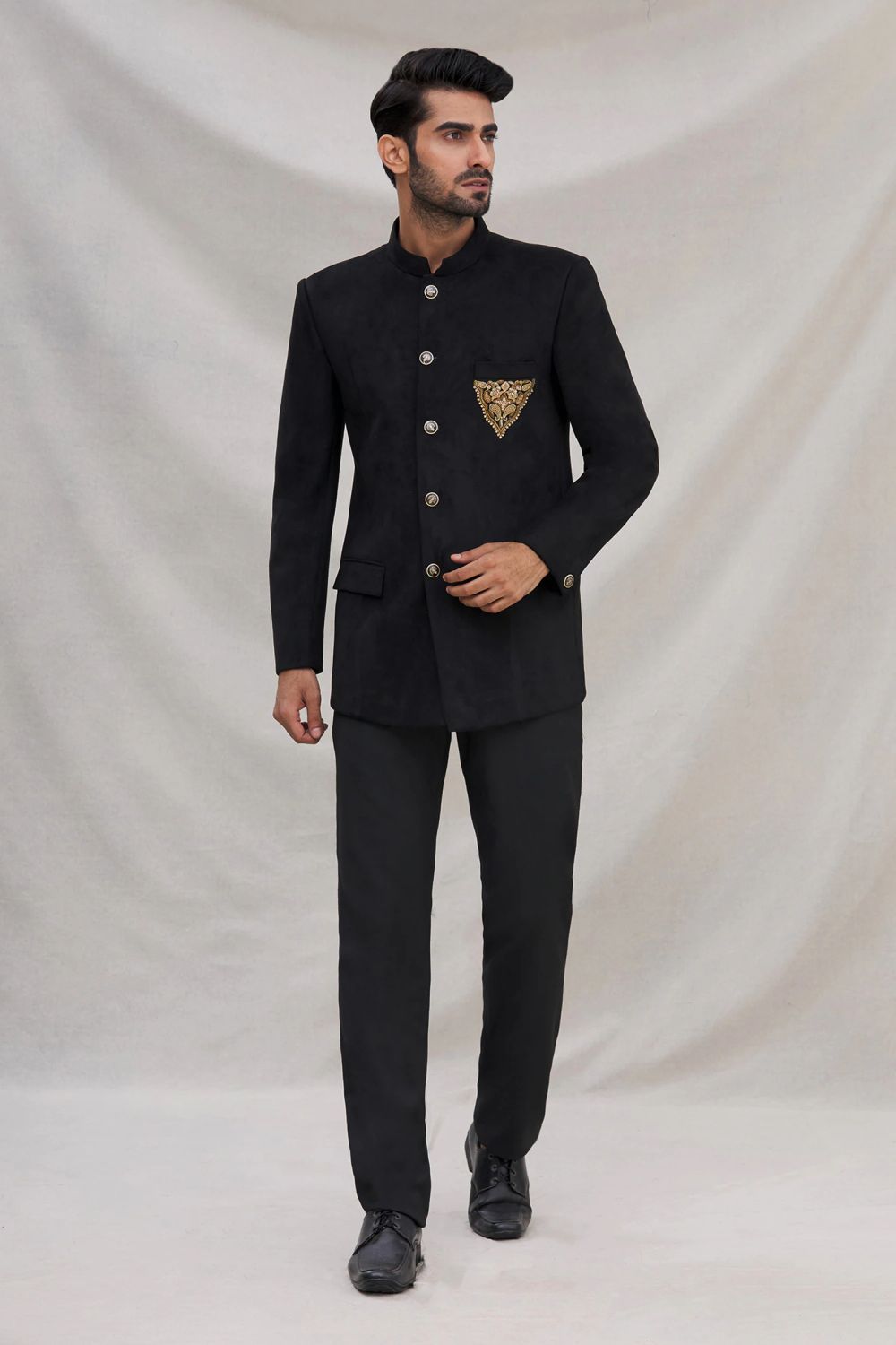 Black Suede Velvet Jodhpuri Pant