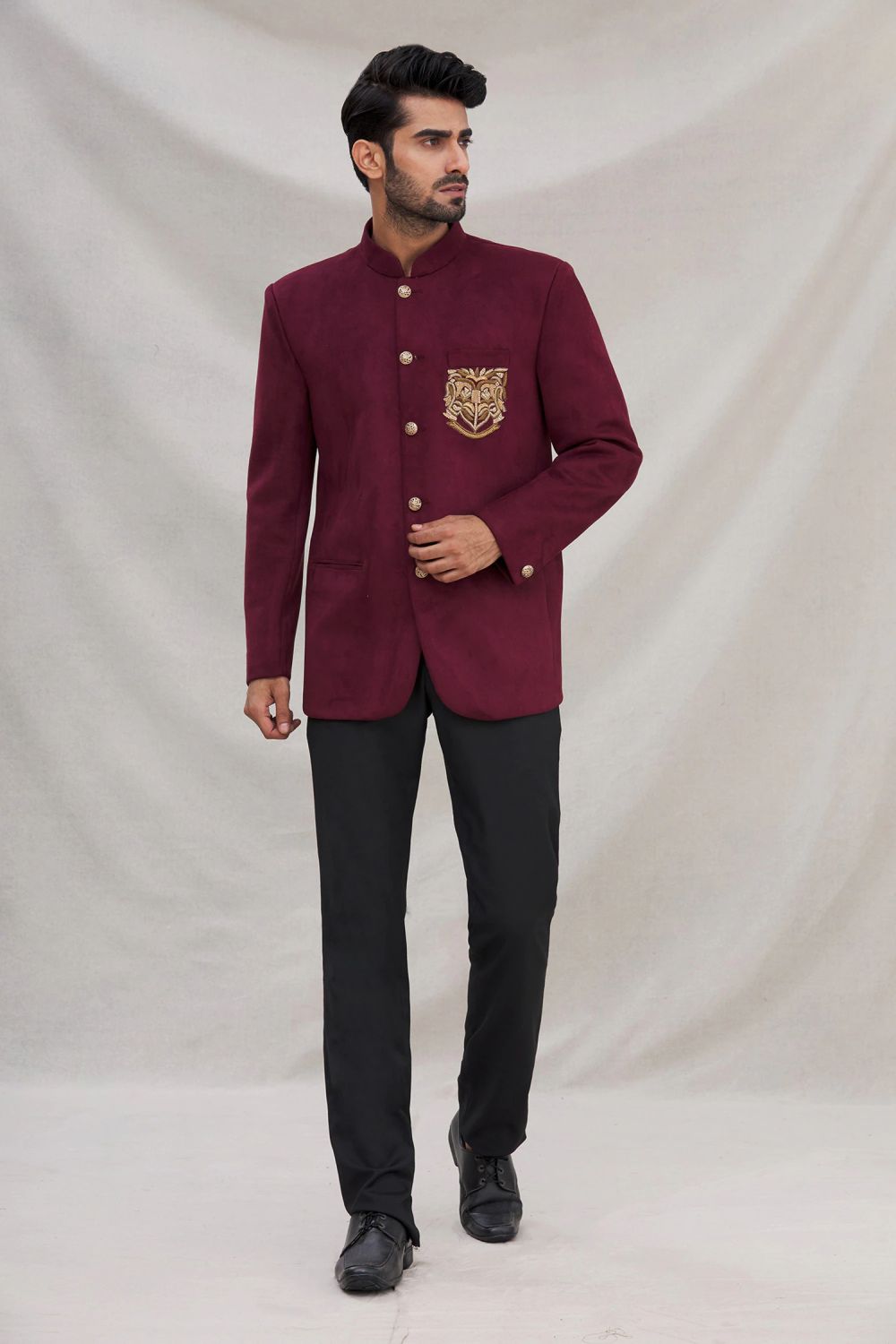 Wine Suede Velvet Jodhpuri Pant