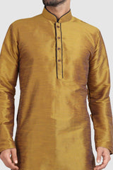 Buy Gold Art Dupion Silk Embroidered Kurta Pajama Set Online - Karmaplace