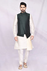 Cream Art Silk Jacket Kurta Churidar