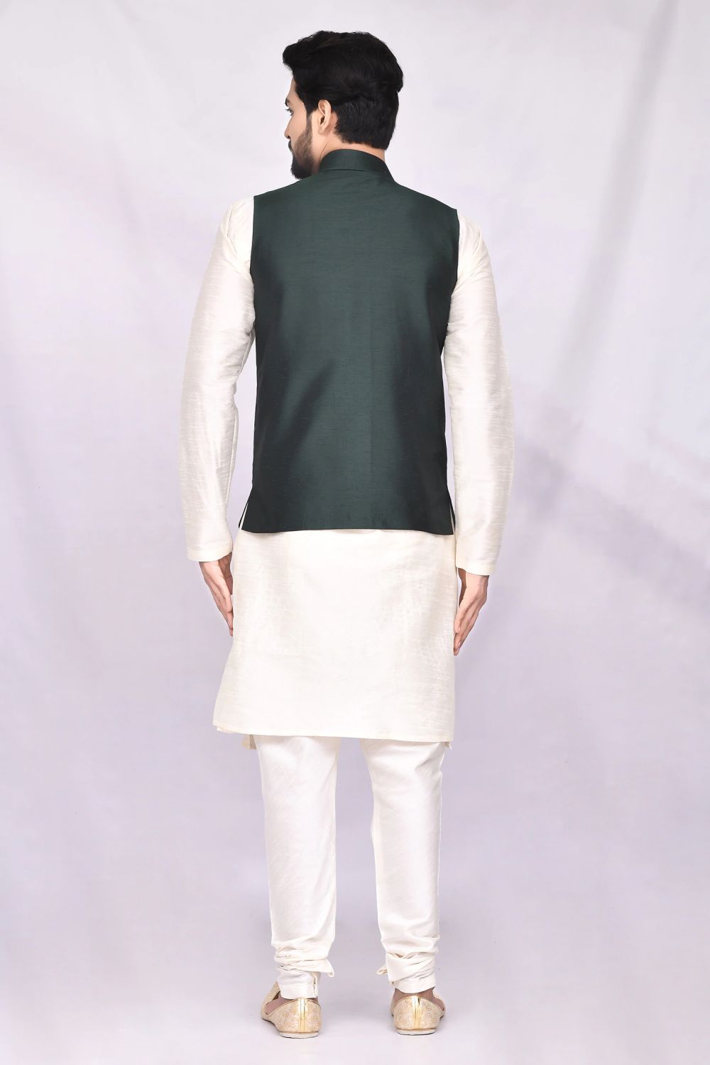 Cream Art Silk Jacket Kurta Churidar