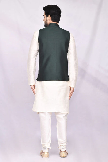 Cream Art Silk Jacket Kurta Churidar