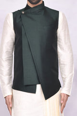 Cream Art Silk Jacket Kurta Churidar